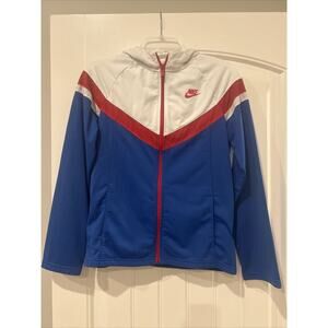 Nike Track Jacket Youth XL Red White Blue Polyester Full Zip Long Sleeve Hooded